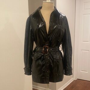 Topshop Shiny Black Belted Trench Coat